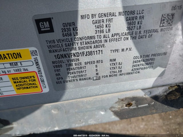 1GNKVFKD1FJ381171 Chevrolet Traverse Ls