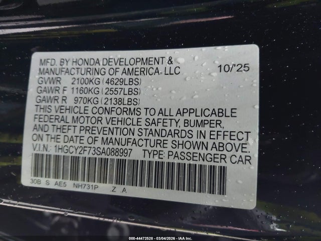 Aukcja sprzedaży 2025 Honda Accord Hybrid Sport-l, vin: 1HGCY2F73SA088997, numer aukcji: 44472528