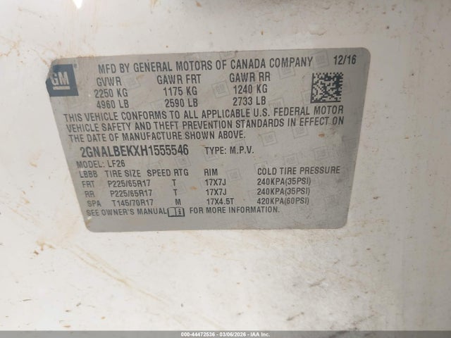 2017 CHEVROLET EQUINOX 2GNALBEKXH1555546 Photo 8