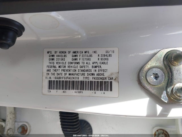 44472593 :رقم المزاد ، 19UUB1F50FA024016 vin ، 2015 Acura Tlx Tech مزاد بيع