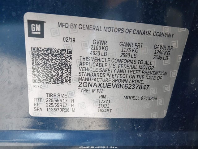 2GNAXUEV6K6237847 Chevrolet EQUINOX LT