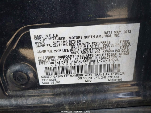 2013 MITSUBISHI OUTLANDER SPORT 4A4AR5AU2DE021829 Photo 8