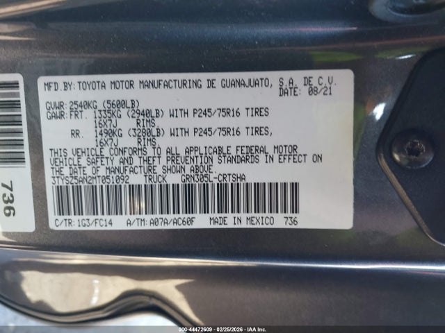 2021 TOYOTA TACOMA 3TYSZ5AN2MT051092 Photo 8