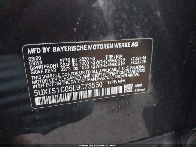 44472644 :رقم المزاد ، 5UXTS1C05L9C73560 vin ، 2020 Bmw X3 Phev Xdrive30e مزاد بيع