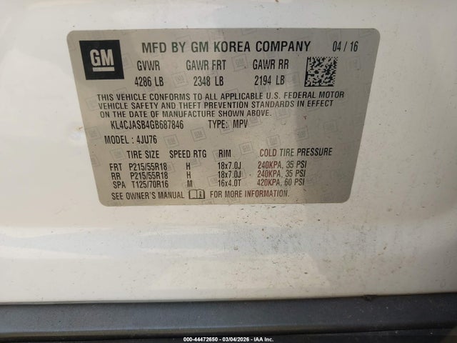 Aukcja sprzedaży 2016 Buick Encore, vin: KL4CJASB4GB687846, numer aukcji: 44472650
