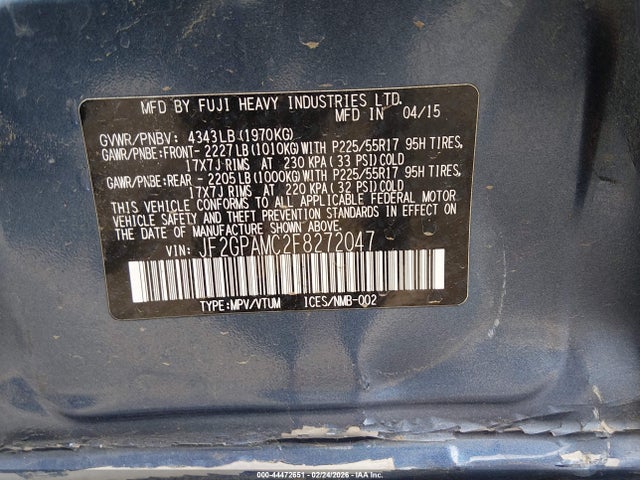 Продаж на аукціоні авто 2015 Subaru Xv Crosstrek 2.0i Limited, vin: JF2GPAMC2F8272047, номер лоту: 44472651