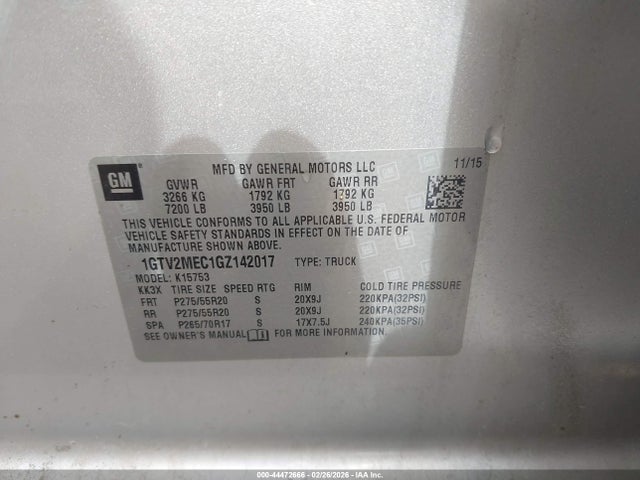 Продажа на аукционе авто 2016 Gmc Sierra 1500 Sle, vin: 1GTV2MEC1GZ142017, номер лота: 44472666