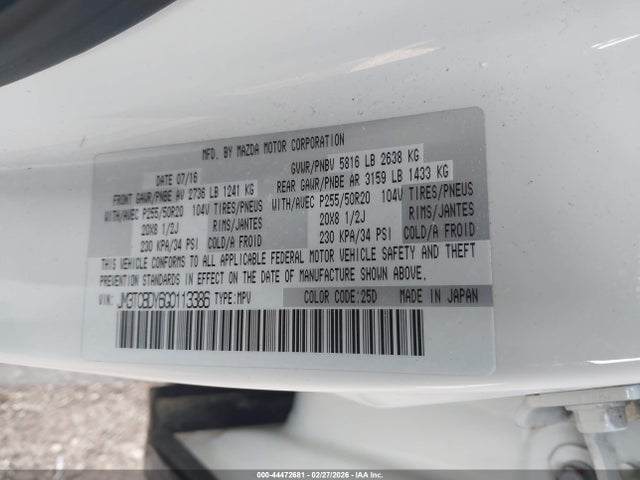 2016 MAZDA CX-9 JM3TCBDY6G0113386 Photo 8