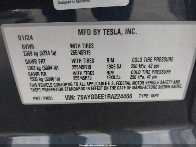 7SAYGDEE1RA224466 Tesla Model Y Long Range Dual Motor All-wheel Drive