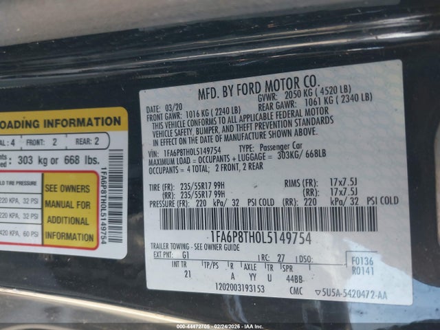Ford Mustang Ecoboost Fastback 2020 1FA6P8TH0L5149754 Image 9