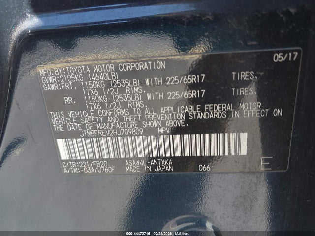 Продажа на аукционе авто 2017 Toyota Rav4 Le, vin: JTMBFREV2HJ709809, номер лота: 44472715