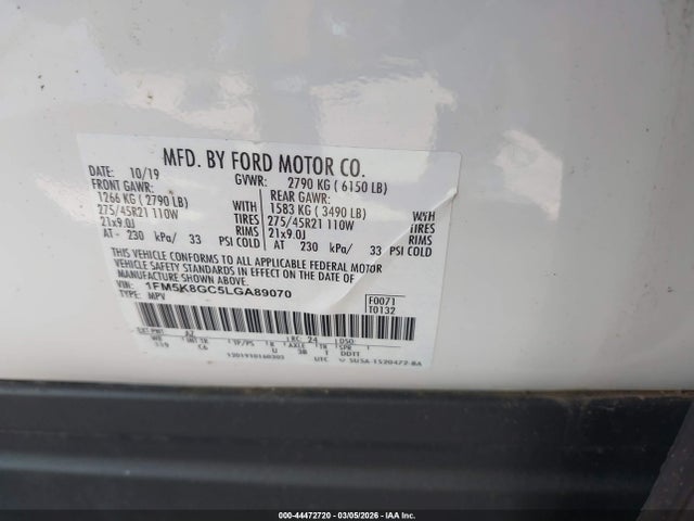Aukcja sprzedaży 2020 Ford Explorer St, vin: 1FM5K8GC5LGA89070, numer aukcji: 44472720