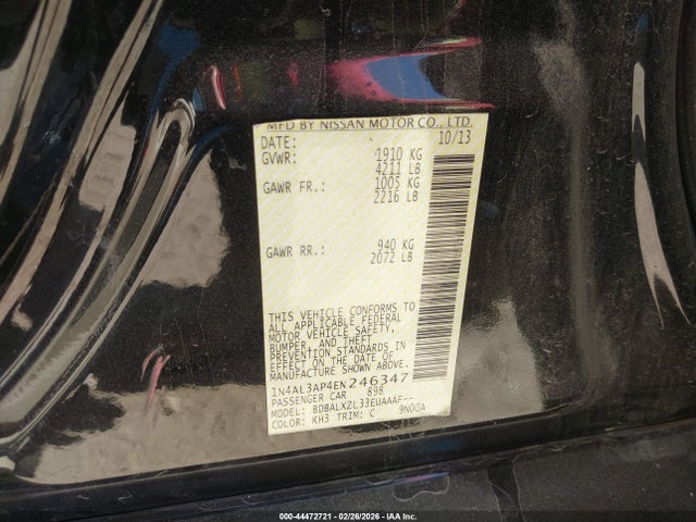 Aukcja sprzedaży 2014 Nissan Altima 2.5 Sl, vin: 1N4AL3AP4EN246347, numer aukcji: 44472721