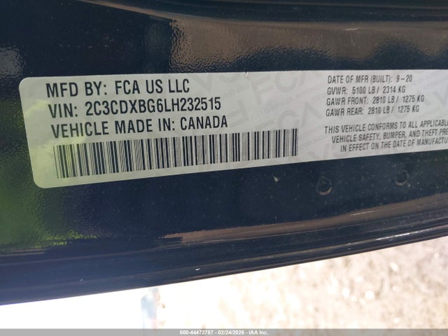 Aukcja sprzedaży 2020 Dodge Charger Sxt Rwd, vin: 2C3CDXBG6LH232515, numer aukcji: 44472787
