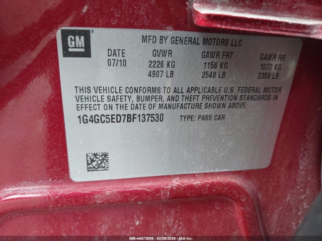 Продаж на аукціоні авто 2011 Buick Lacrosse Cxl, vin: 1G4GC5ED7BF137530, номер лоту: 44472805