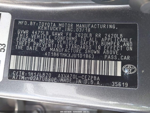 4T1B61HKXJU101863 Toyota CAMRY XSE