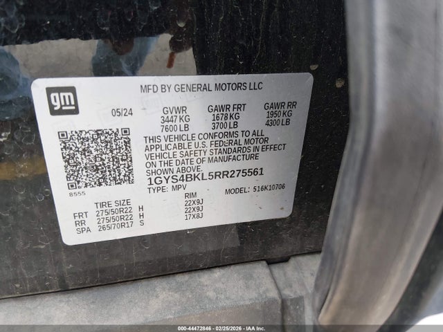 1GYS4BKL5RR275561 Cadillac Escalade 4wd Premium Luxury