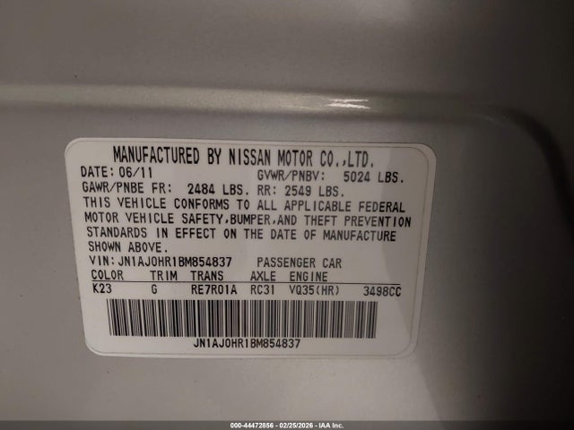 Продажа на аукционе авто 2011 Infiniti Ex35 Journey, vin: JN1AJ0HR1BM854837, номер лота: 44472856