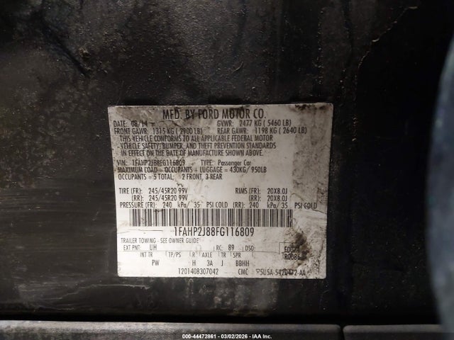 Ford Taurus Limited 2015 1FAHP2J88FG116809 Image 9