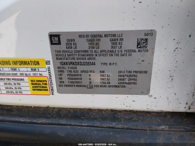44472865 :رقم المزاد ، 1GKKVRKDXDJ238344 vin ، 2013 Gmc Acadia Slt-1 مزاد بيع