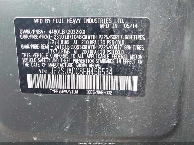 Продаж на аукціоні авто 2015 Subaru Forester 2.5i Premium, vin: JF2SJADC8FH456534, номер лоту: 44472871