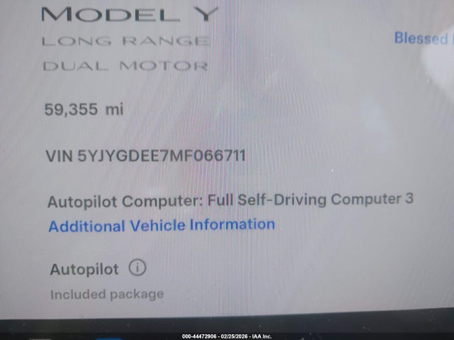 5YJYGDEE7MF066711 Tesla Model Y Long Range Dual Motor All-wheel Drive