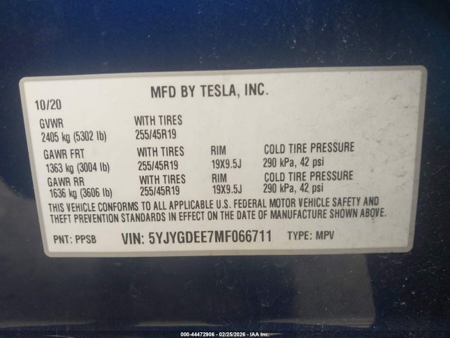 2021 TESLA MODEL Y 5YJYGDEE7MF066711 Photo 8