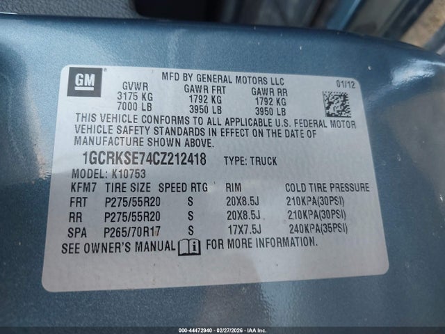 Продаж на аукціоні авто 2012 Chevrolet Silverado 1500 Lt, vin: 1GCRKSE74CZ212418, номер лоту: 44472940