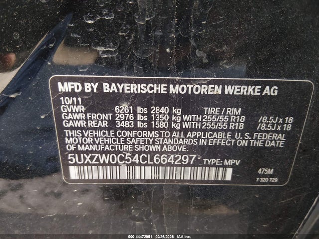 Aukcja sprzedaży 2012 Bmw X5 Xdrive35d, vin: 5UXZW0C54CL664297, numer aukcji: 44472951