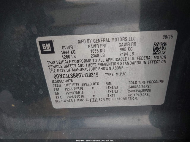 3GNCJLSB8GL120319 Chevrolet Trax Lt