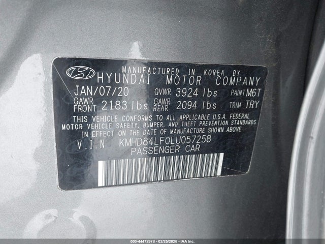 KMHD84LF0LU057258 Hyundai ELANTRA SEL