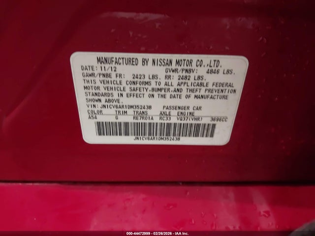 Продажа на аукционе авто 2013 Infiniti G37x, vin: JN1CV6AR1DM352438, номер лота: 44472999