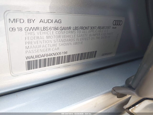 Aukcja sprzedaży 2019 Audi A8 L 55, vin: WAU8DAF84KN005196, numer aukcji: 44473014