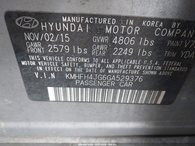KMHFH4JG6GA529376 Hyundai Azera Limited