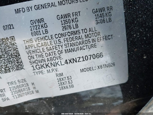 Продажа на аукционе авто 2022 Gmc Acadia Fwd Sle, vin: 1GKKNKL4XNZ107066, номер лота: 44473029
