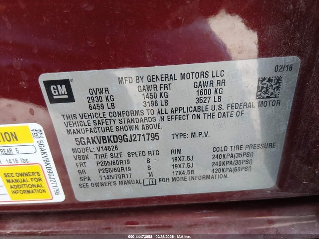 Aukcja sprzedaży 2016 Buick Enclave Leather, vin: 5GAKVBKD9GJ271795, numer aukcji: 44473058