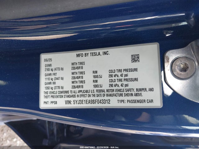 2025 TESLA MODEL 3 5YJ3E1EA9SF043312 Photo 8