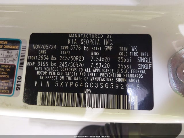 Продаж на аукціоні авто 2025 Kia Telluride S, vin: 5XYP64GC3SG592916, номер лоту: 44473104