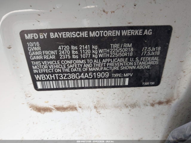 2016 Bmw X1 Xdrive28i მანქანა იყიდება აუქციონზე, vin: WBXHT3Z38G4A51909, აუქციონის ნომერი: 44473108