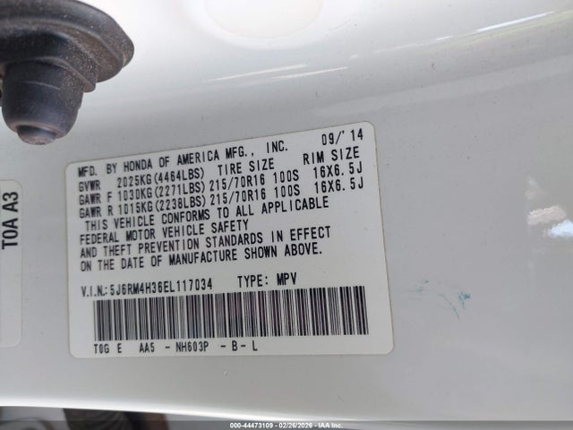 Auction sale of the 2014 Honda Cr-v Lx, vin: 5J6RM4H36EL117034, lot number: 44473109