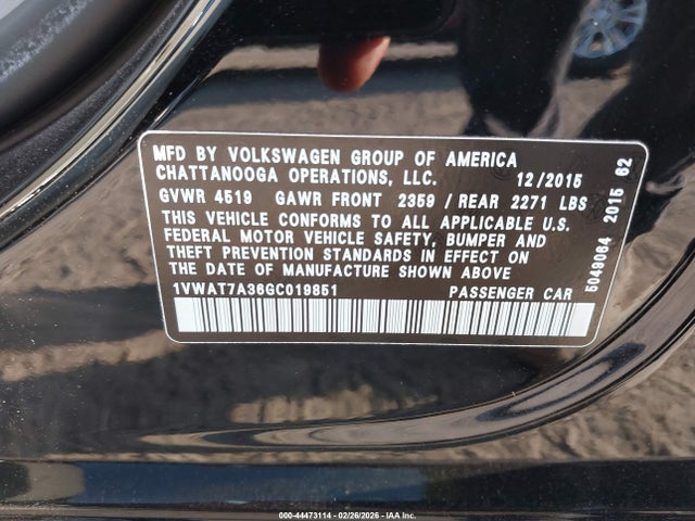 Aukcja sprzedaży 2016 Volkswagen Passat 1.8t S, vin: 1VWAT7A36GC019851, numer aukcji: 44473114