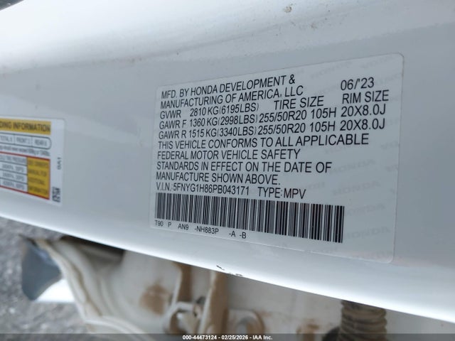 5FNYG1H86PB043171 Honda Pilot Awd Elite