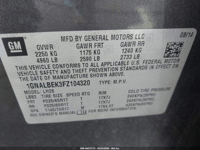 1GNALBEK3FZ104320 Chevrolet EQUINOX 1LT