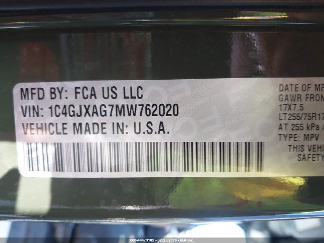 2021 JEEP WRANGLER 1C4GJXAG7MW762020 Photo 8