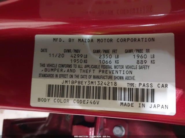 Aukcja sprzedaży 2021 Mazda Mazda3 Sedan 2.5 Turbo Premium Plus, vin: JM1BPBEY3M1324218, numer aukcji: 44473194