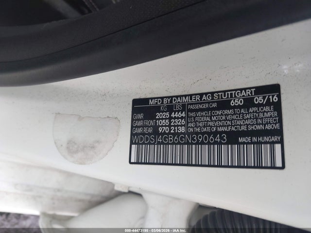 Aukcja sprzedaży 2016 Mercedes-benz Cla 250 4matic, vin: WDDSJ4GB6GN390643, numer aukcji: 44473195