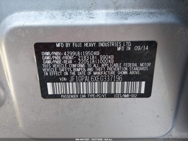 JF1GPAL6XEG337196 Subaru Impreza 2.0i Sport Premium