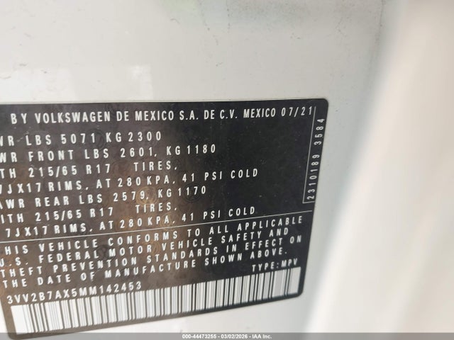 2021 VOLKSWAGEN TIGUAN 3VV2B7AX5MM142453 Photo 8