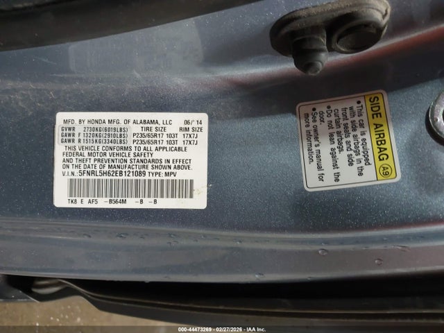 5FNRL5H62EB121089 Honda Odyssey Ex-l
