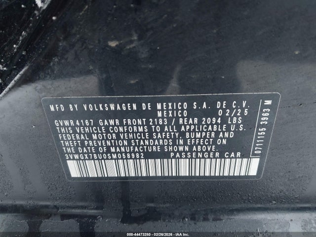44473280 :رقم المزاد ، 3VWGX7BU0SM058982 vin ، 2025 Volkswagen Jetta 1.5t Sel مزاد بيع